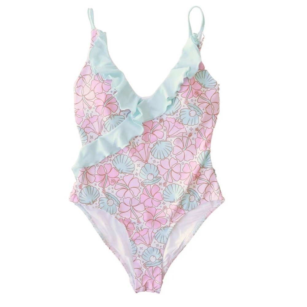 *NEVER WORN* Caden Lane Women’s Ruffled One-Piece Swimsuit - Ocean Pearl